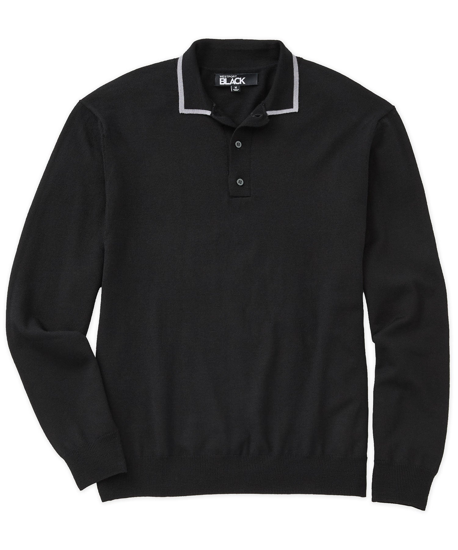 Men's black merino wool long sleeve polo best sale