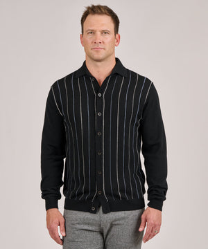 Westport Black Long Sleeve Stripe Button Front Knit Shirt