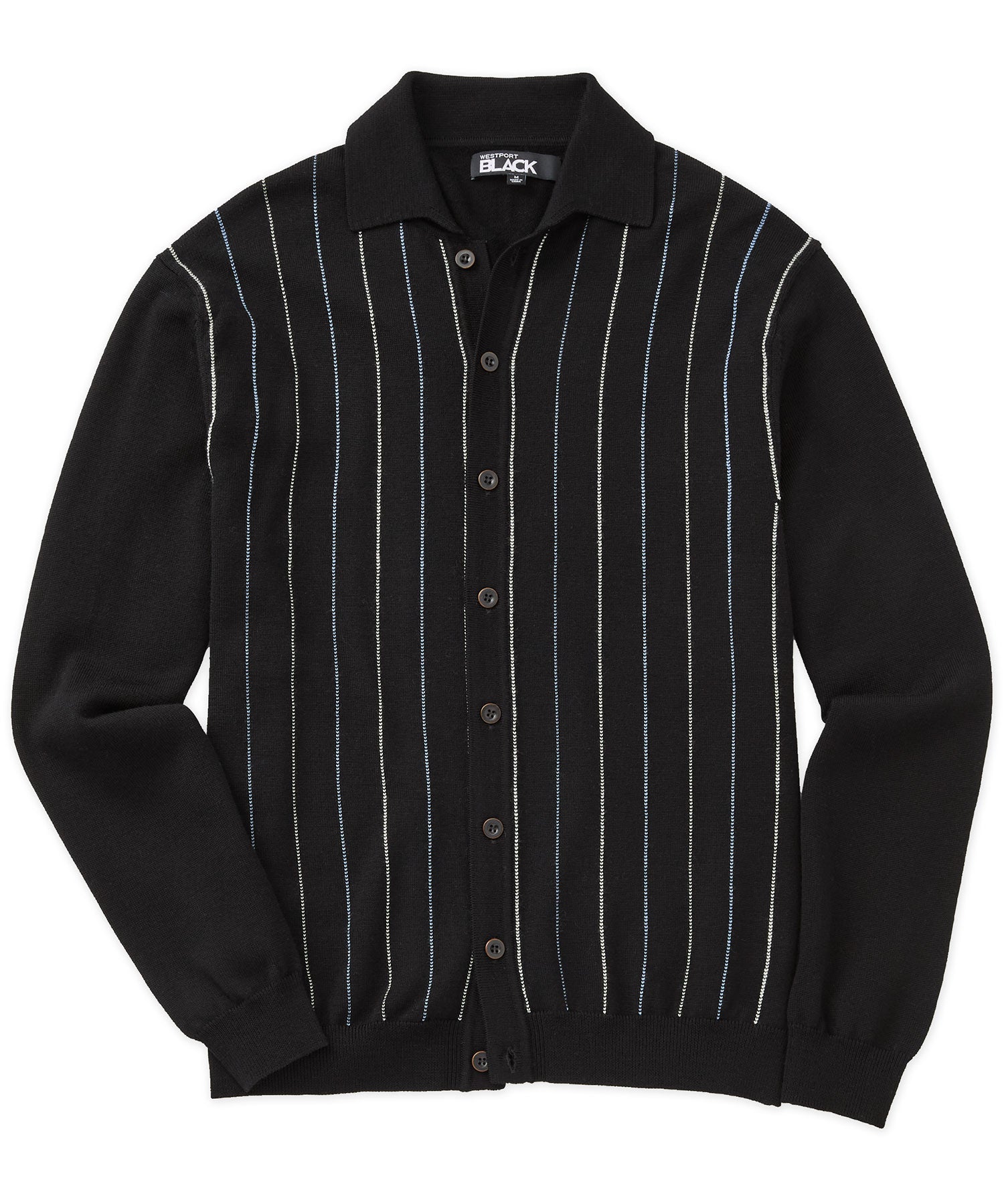 Westport Black Long Sleeve Stripe Button Front Knit Shirt, Men's Big & Tall