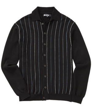 Westport Black Long Sleeve Stripe Button Front Knit Shirt