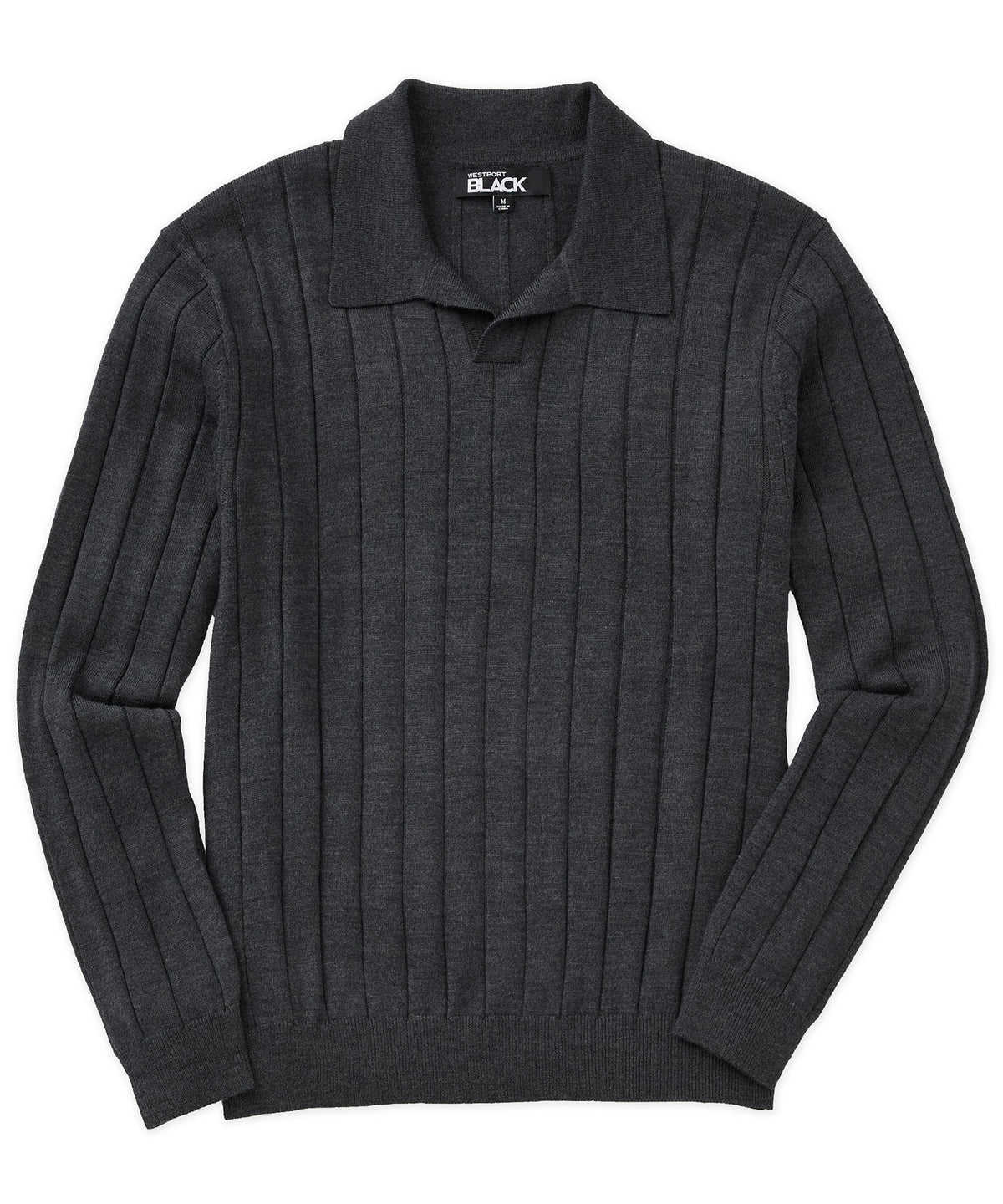 Westport Black Long Sleeve Wool Johnny Collar Polo Knit Shirt, Men's Big & Tall