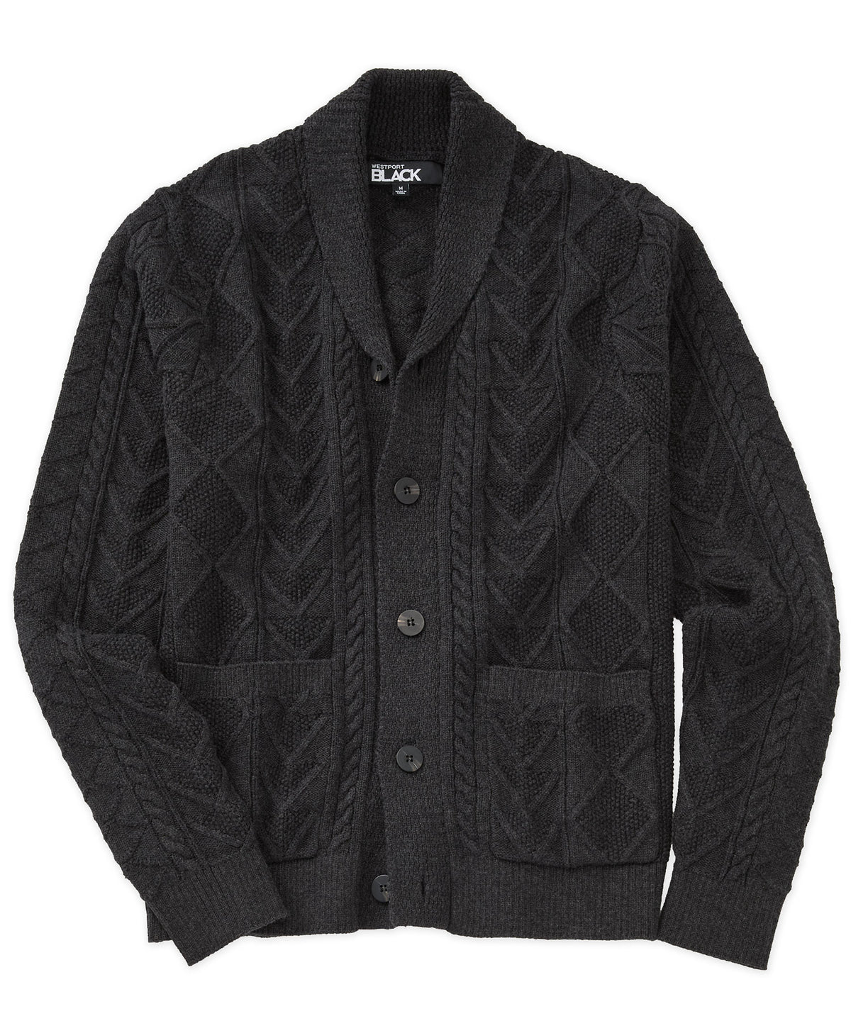 Westport Black Aztec Cable Cardigan Sweater, Men's Big & Tall