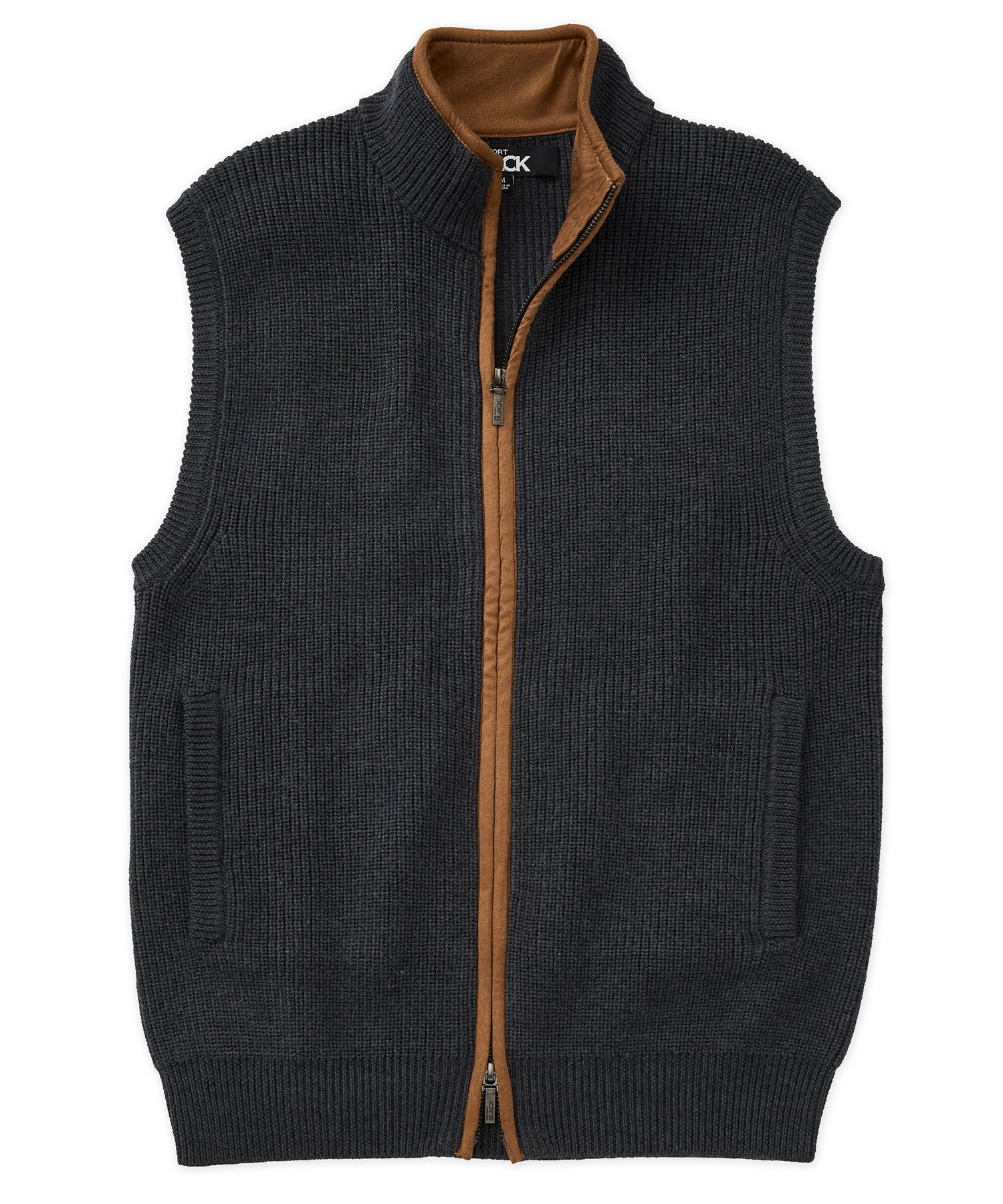 Westport Black Ribbed Merino Full Zip Vest, Men's Big & Tall