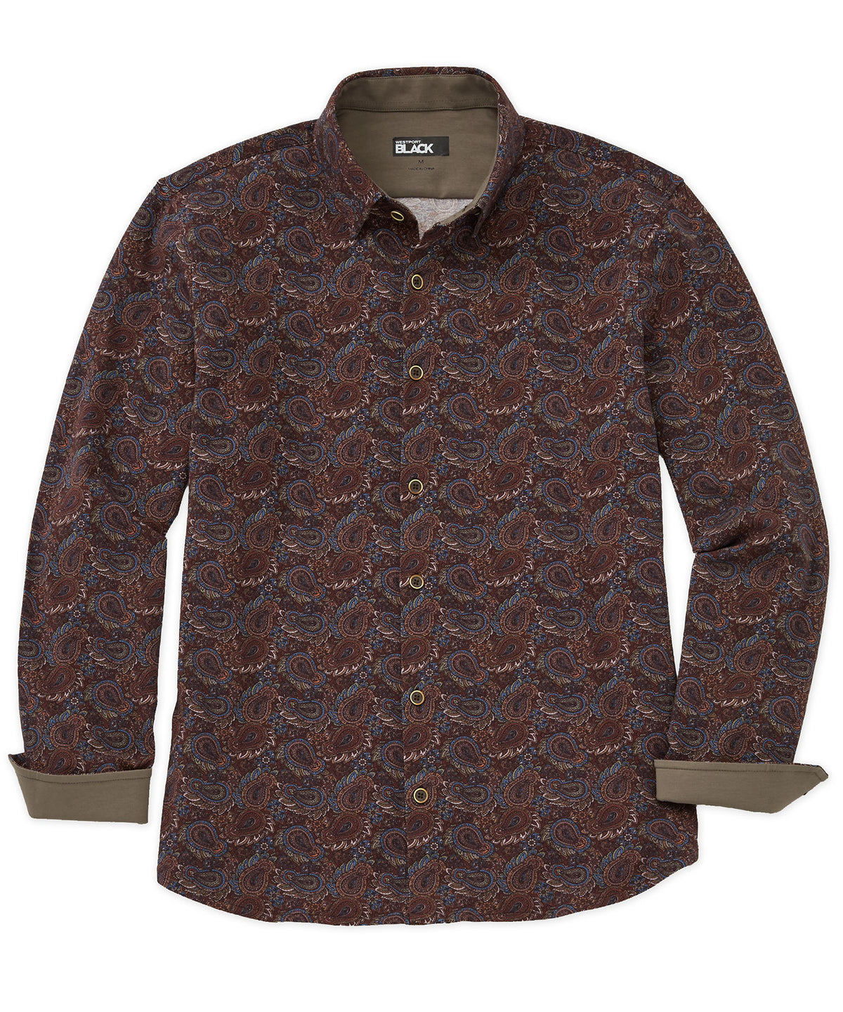 Westport Black Long Sleeve Button Front Knit 'Paisley' Sport Shirt, Men's Big & Tall