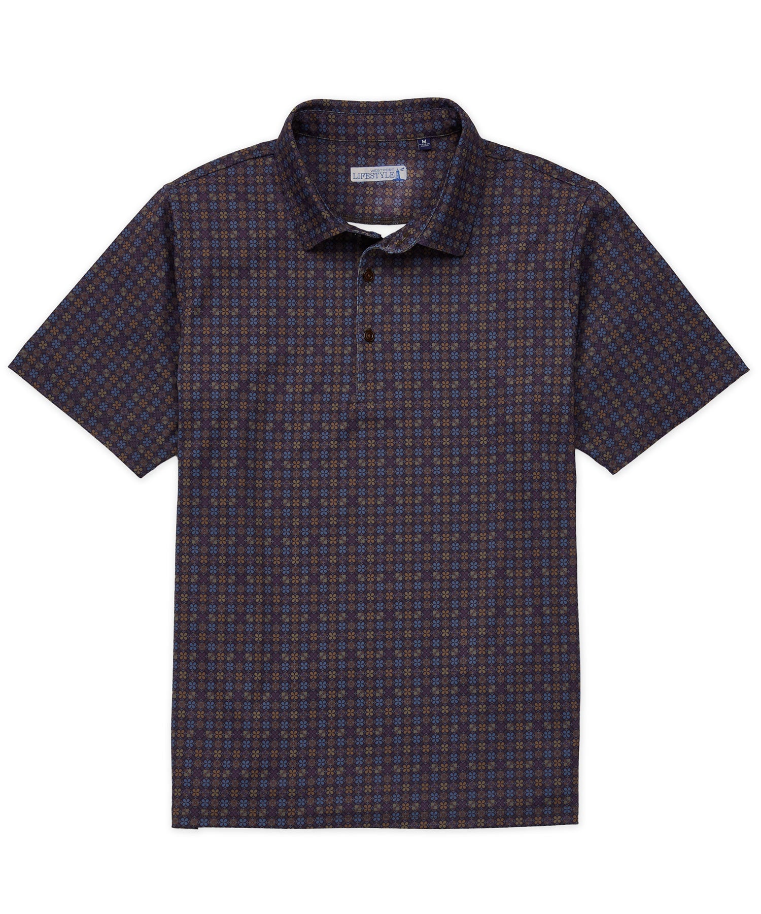 Westport Lifestyle Short Sleeve 'Shamrock Plum' Printed Performance Polo Knit Shirt, Men's Big & Tall