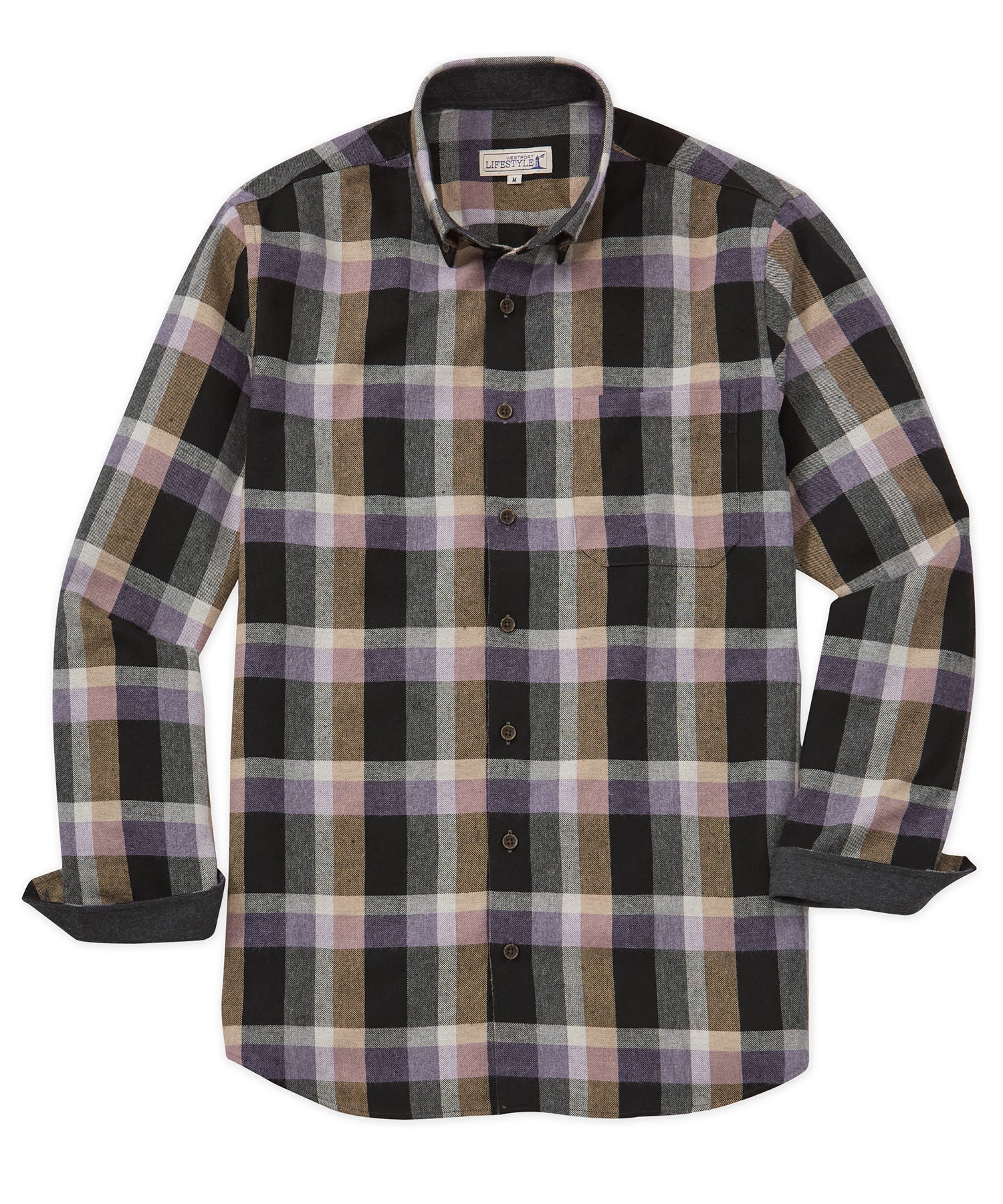 Westport Lifestyle Long Sleeve Button Down Collar Flannel Sport Shirt, Men's Big & Tall