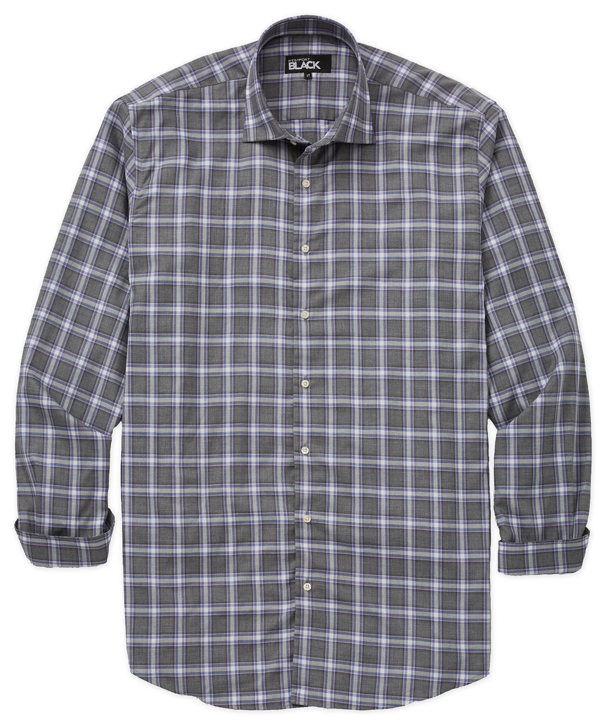 Westport Black Long Sleeve Spread Collar Windowpane Plaid Sport Shirt, Men's Big & Tall