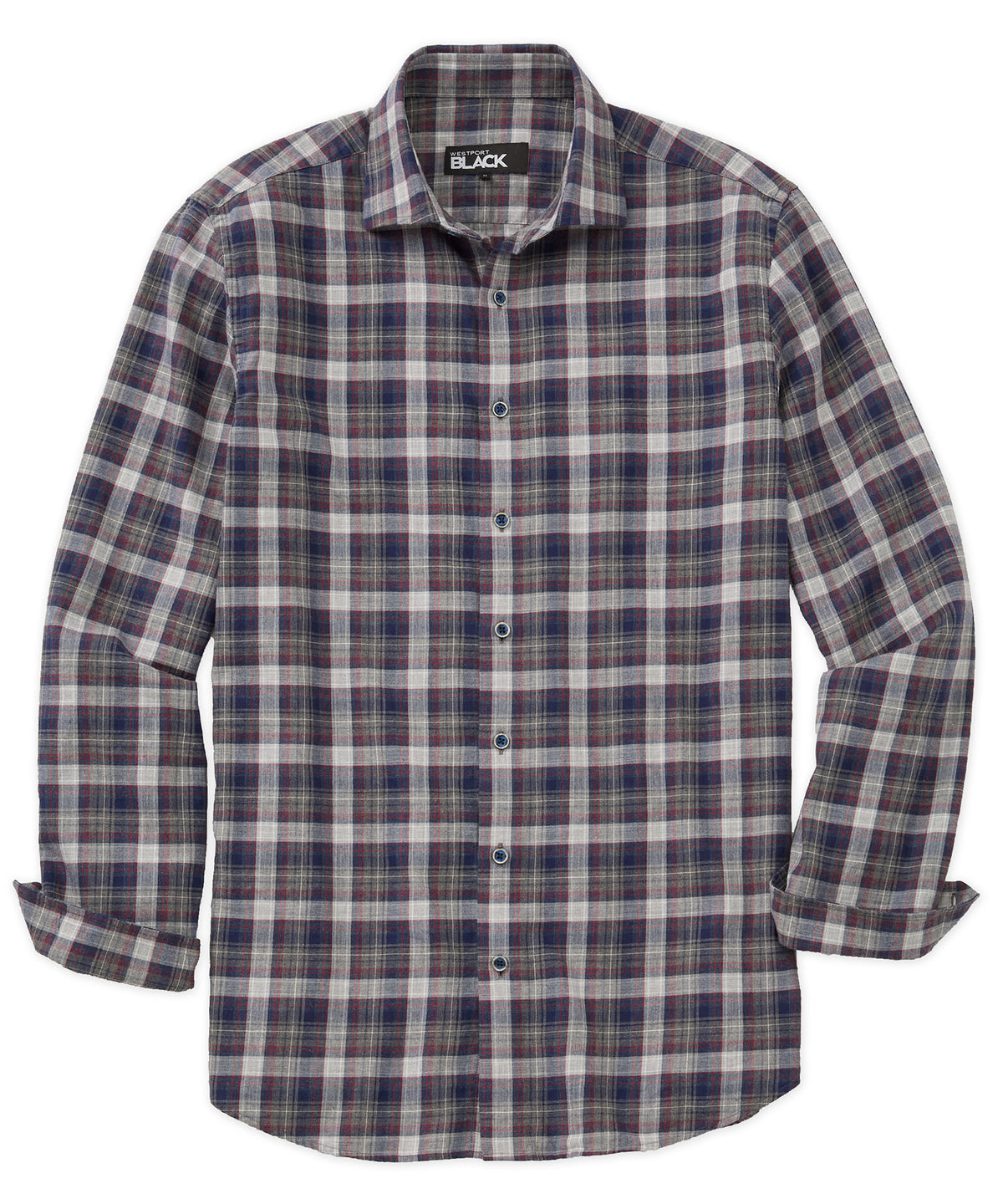 Westport Black Long Sleeve Spread Collar Plaid Sport Shirt, Men's Big & Tall