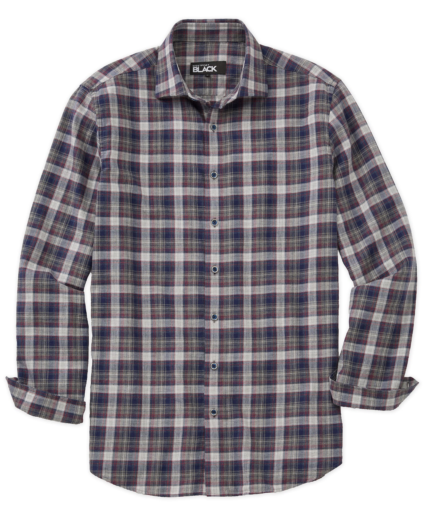 Westport Black Long Sleeve Spread Collar Plaid Sport Shirt