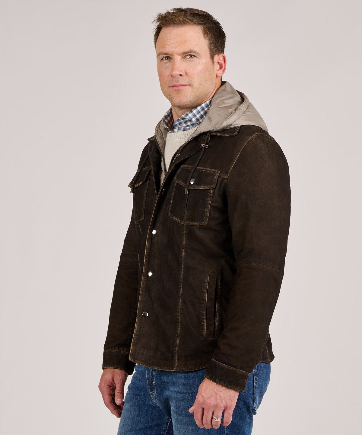 Westport Black Suede Jacket with Removable Hood, Men's Big & Tall