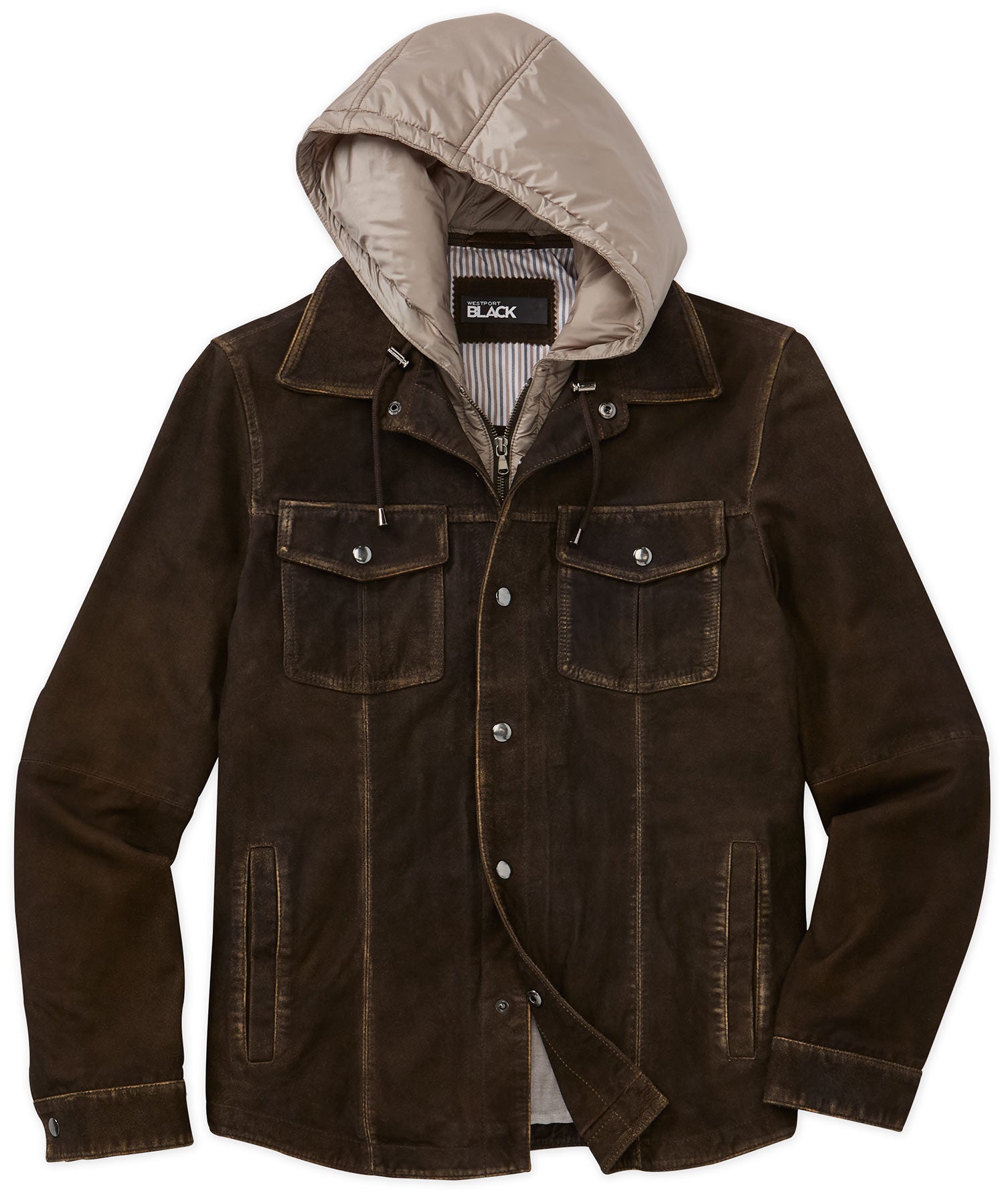 Westport Black Hooded Suede Jacket, Men's Big & Tall