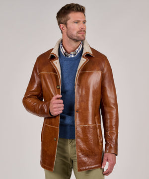 Westport Black Lamb Leather Mid-Length Jacket with Sherpa Lining