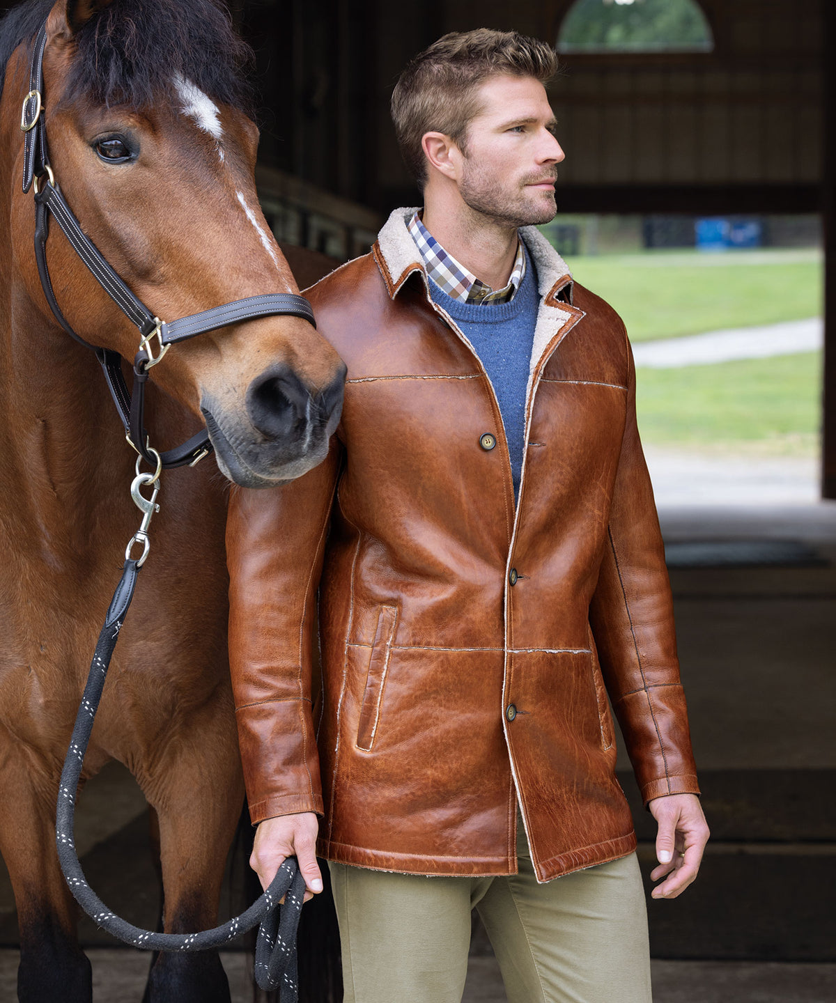 Westport Black Lamb Leather Mid Length Jacket with Sherpa Lining Westport Big Tall