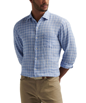 Peter Millar Long Sleeve Linen Spread Collar Chilwa Sport Shirt