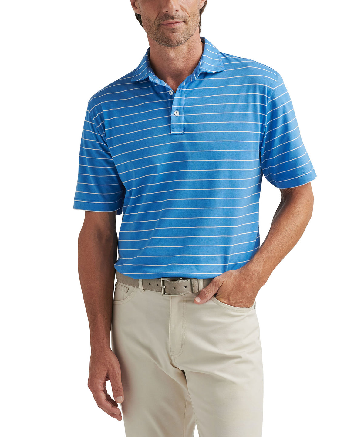 Peter Millar Short Sleeve Ross Stripe Polo Knit Shirt, Men's Big & Tall