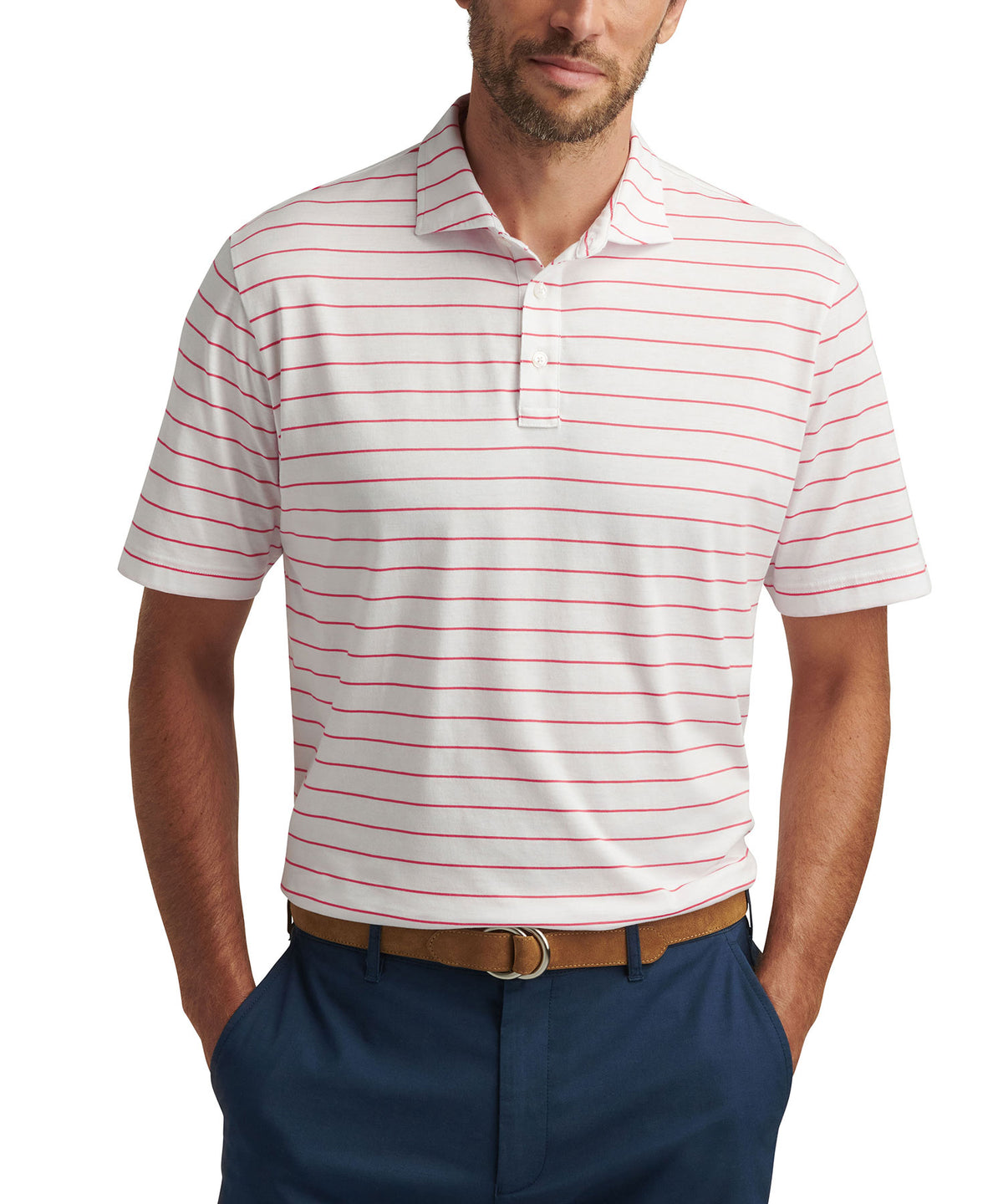 Peter Millar Short Sleeve Ross Stripe Polo Knit Shirt, Men's Big & Tall