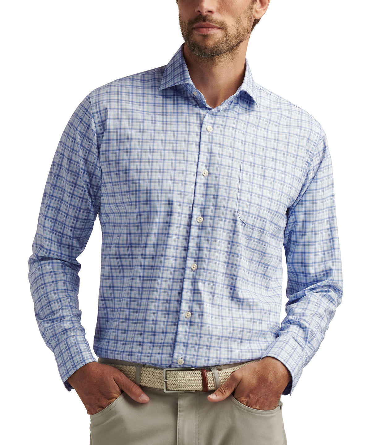 Peter Millar Long Sleeve Spread Collar Plaid 'Garrow' Sport Shirt, Men's Big & Tall