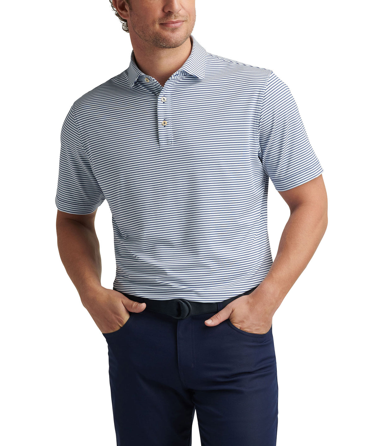 Peter Millar Short Sleeve Linden Stripe Polo Knit Shirt, Men's Big & Tall