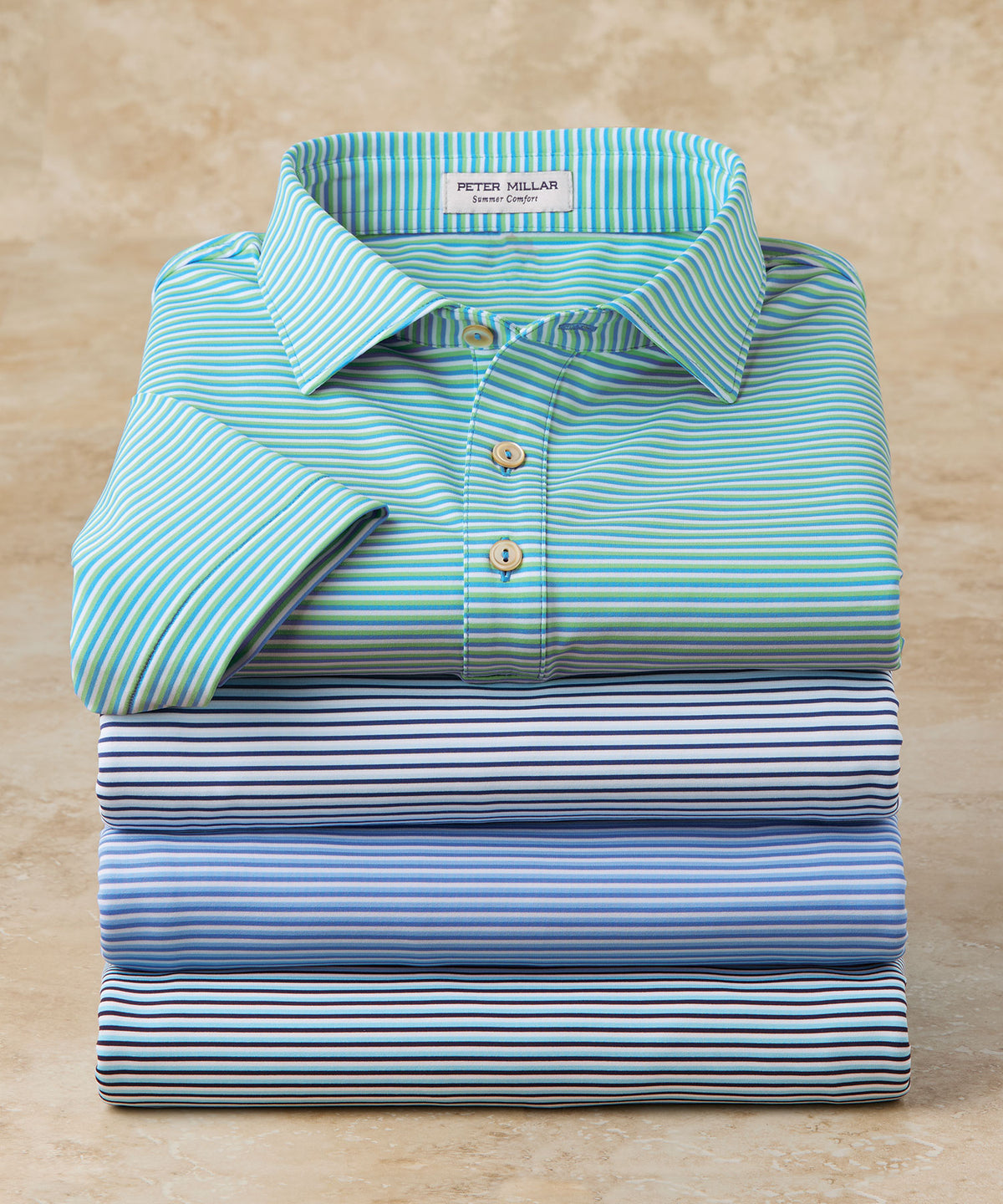 Peter Millar Short Sleeve Linden Stripe Polo Knit Shirt, Men's Big & Tall