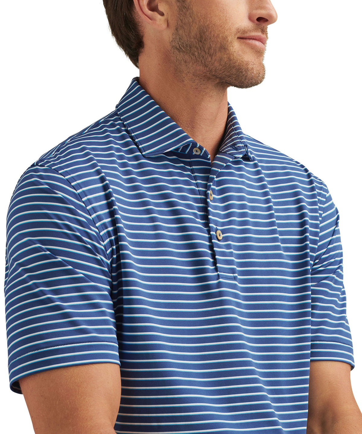 Peter Millar Short Sleeve Dunnes Stripe Polo Knit Shirt, Men's Big & Tall