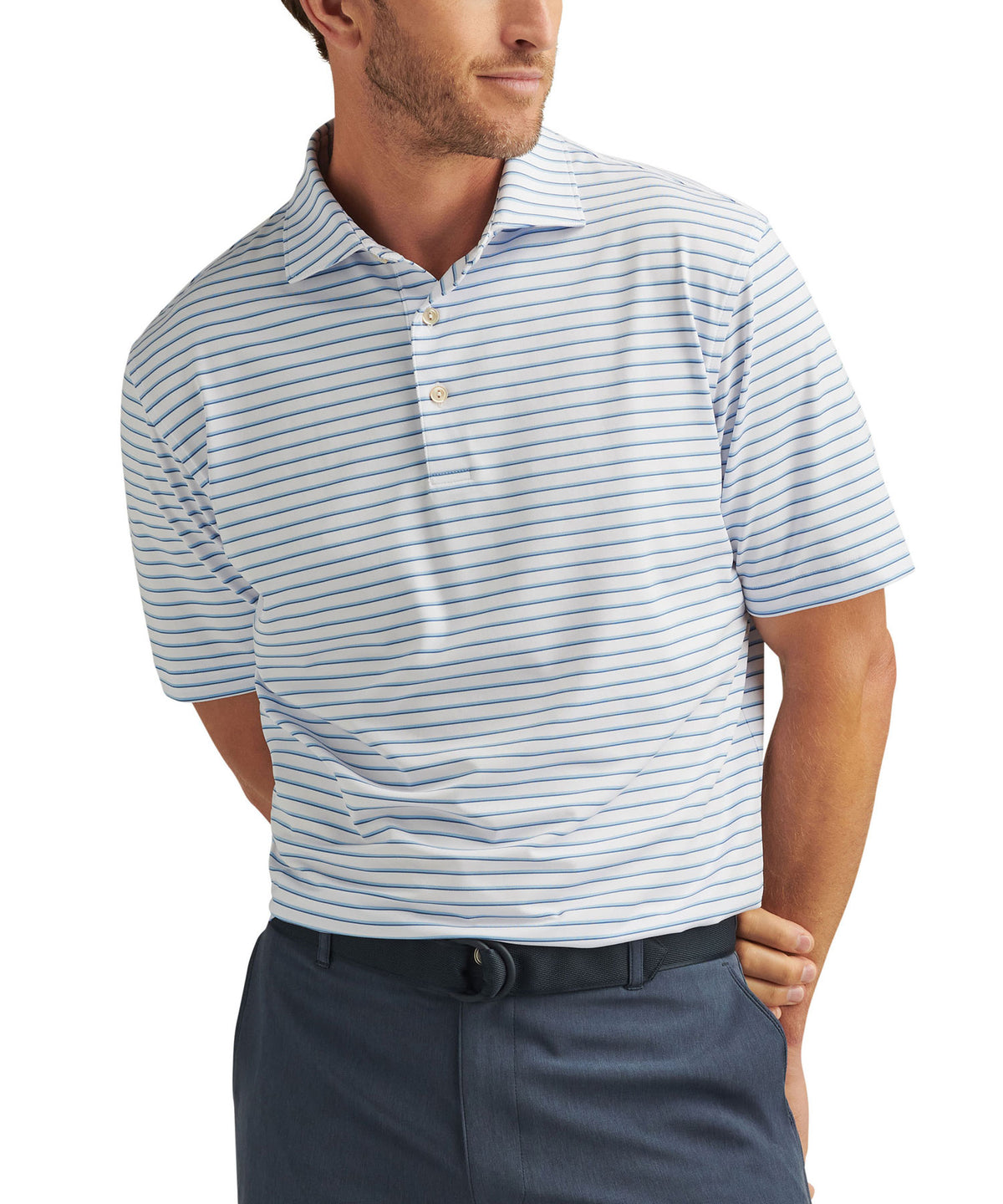 Peter Millar Short Sleeve Dunnes Stripe Polo Knit Shirt, Men's Big & Tall