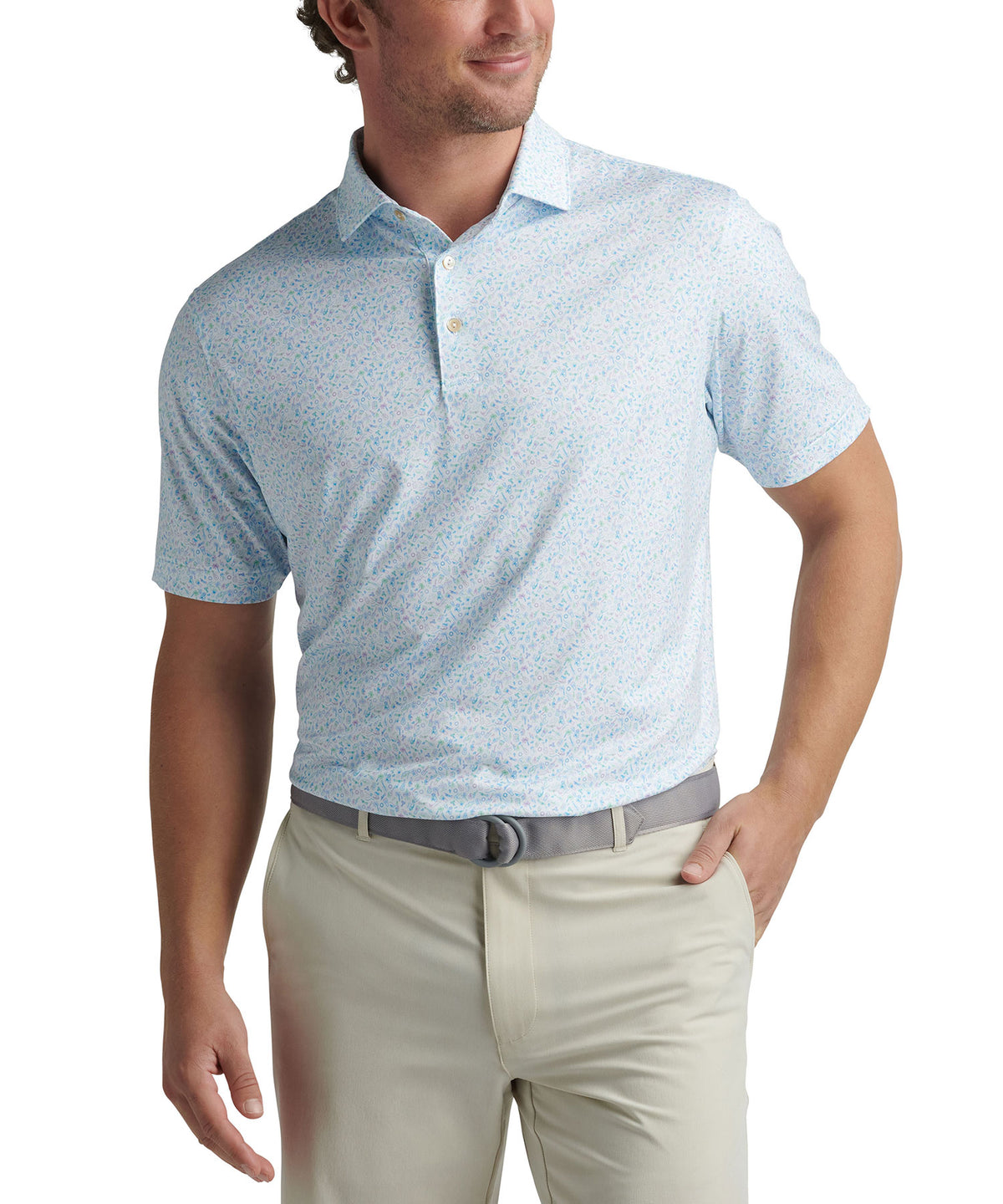 Peter Millar Short Sleeve Island Jammin' Performance Print Polo Knit Shirt, Men's Big & Tall