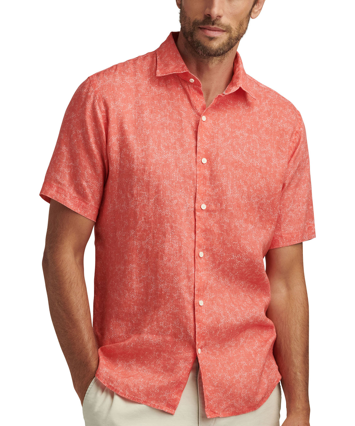 Peter Millar Short Sleeve Volta Linen Sport Shirt, Men's Big & Tall