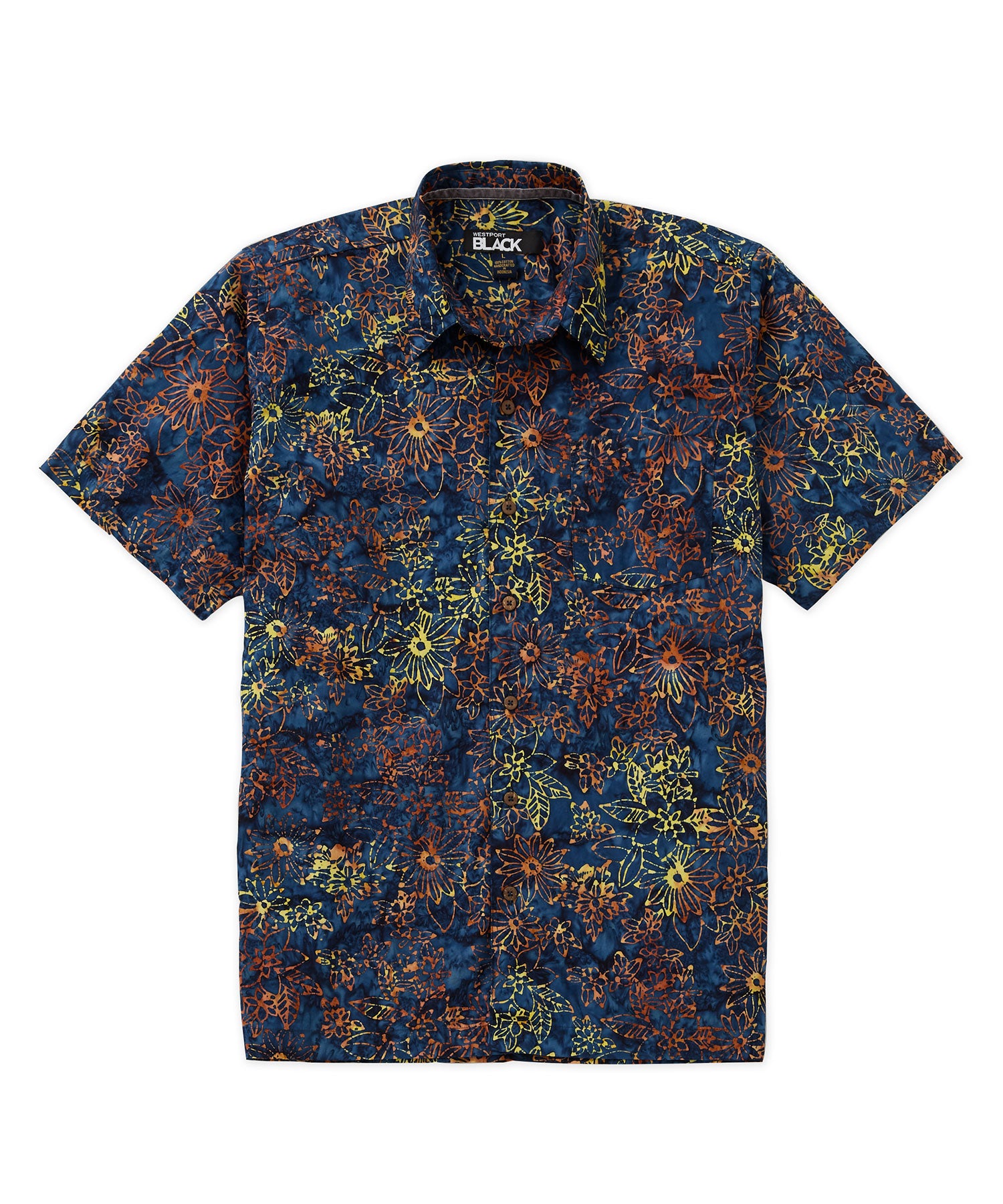 Westport Black Short Sleeve Batik Print Camp Shirt