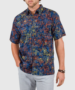 Westport Black Short Sleeve Batik Print Camp Shirt