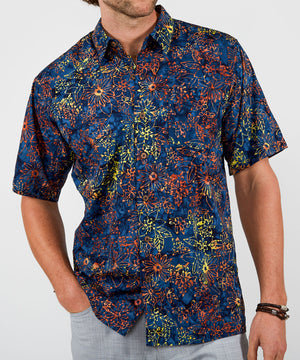 Westport Black Short Sleeve Batik Print Camp Shirt