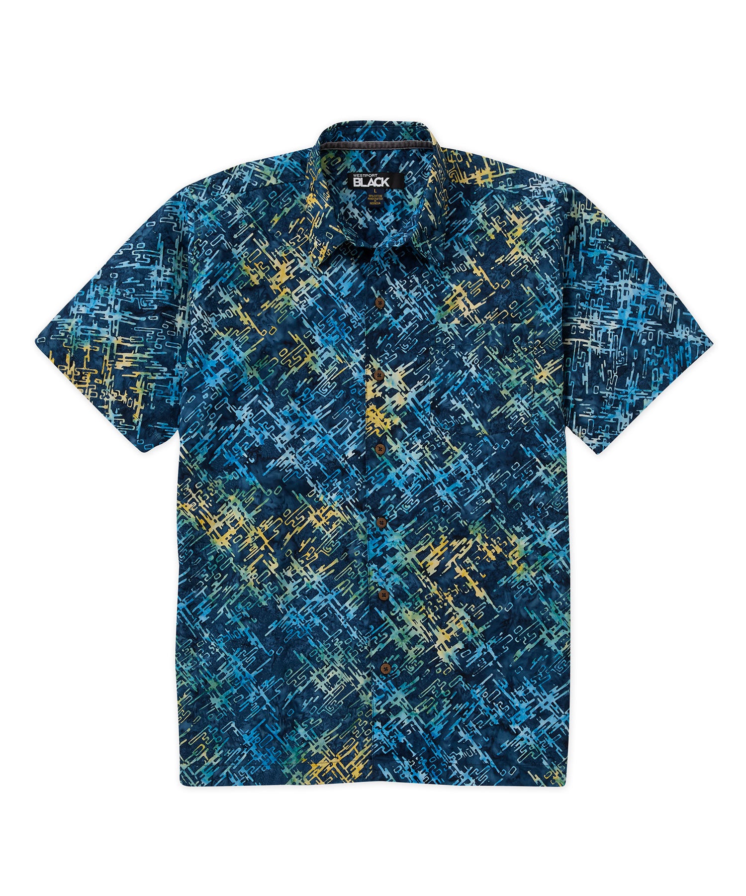 Westport Black Short Sleeve Batik Print Camp Shirt