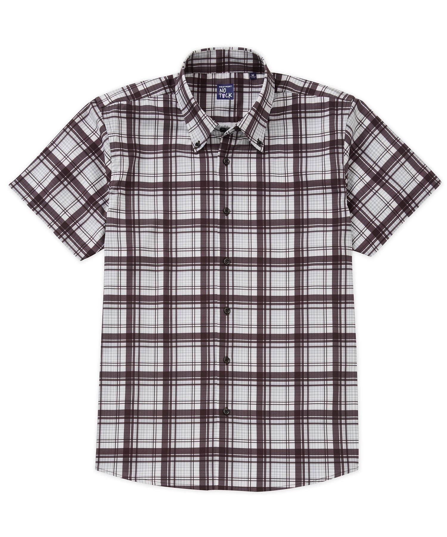 Westport No-Tuck Short Sleeve Button Down Collar Stretch Performance Plaid Sport Shirt