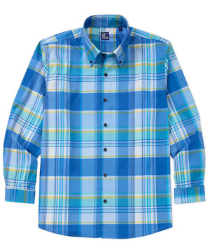 Westport No-Tuck Long Sleeve Button Down Collar Stretch Performance Plaid Sport Shirt