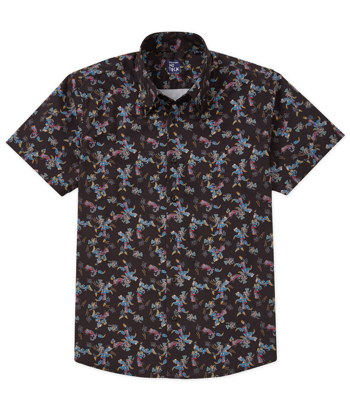 Westport No-Tuck Short Sleeve Button Down Collar Stretch Performance 'Lush Paisley' Sport Shirt, Men's Big & Tall