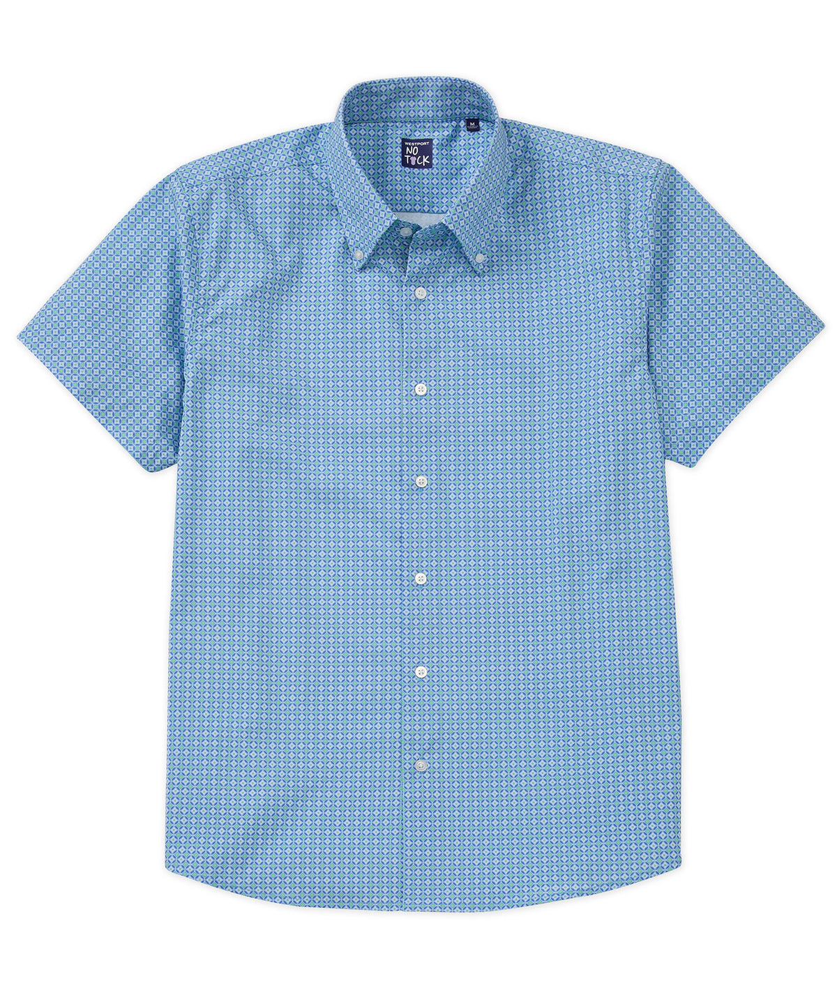 Westport No-Tuck Short Sleeve Button Down Collar Stretch Performance 'Intricate Tiles' Sport Shirt, Men's Big & Tall