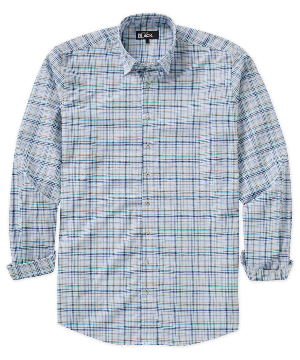 Westport Black Long Sleeve Semi Spread Button Under Collar Plaid Sport Shirt, Men's Big & Tall