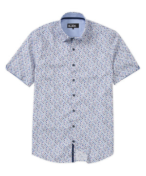 Westport Black Short Sleeve Semi Spread Button Under Collar Print Sport Shirt