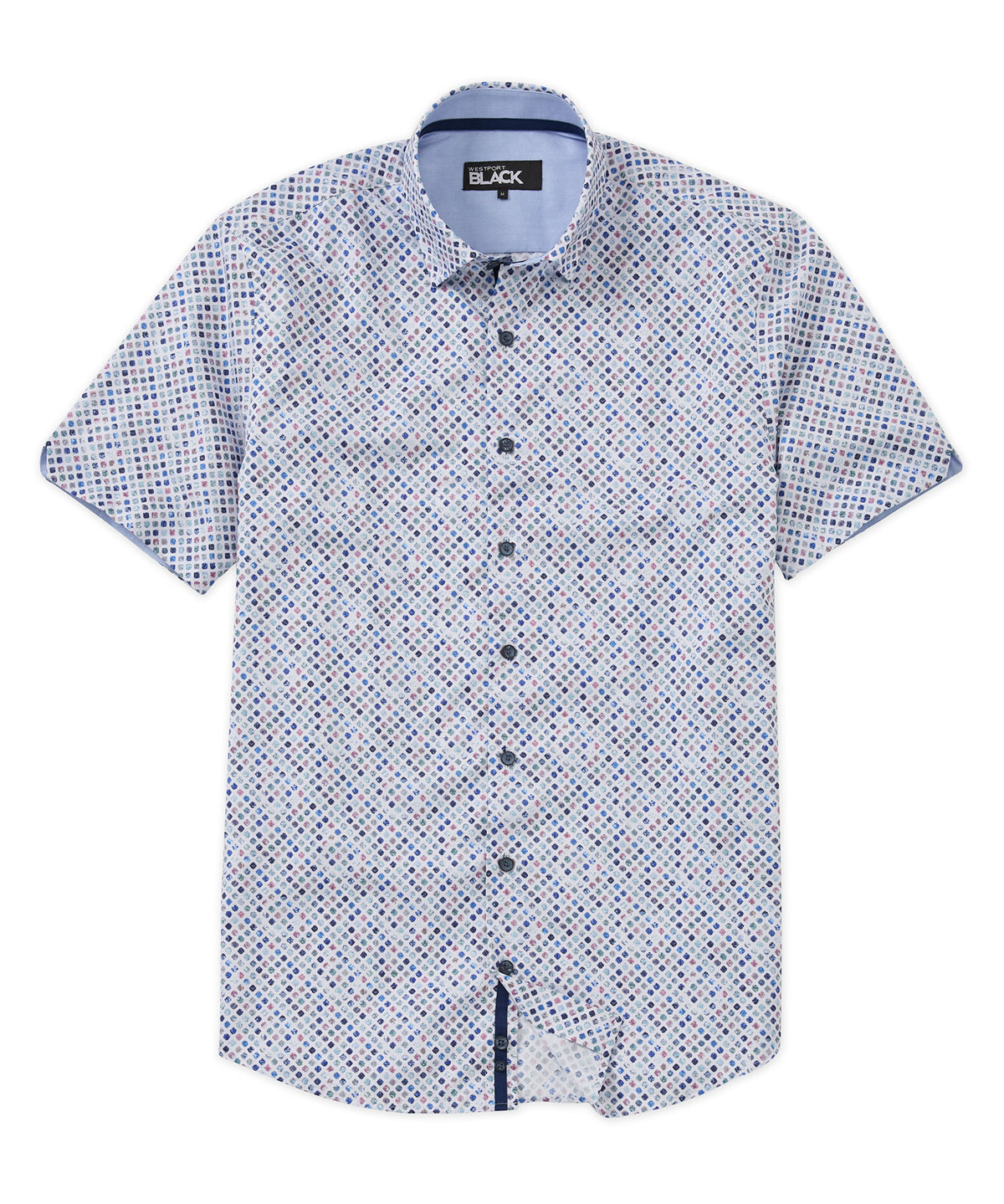 Westport Black Short Sleeve Semi Spread Button Under Collar Print Sport Shirt, Men's Big & Tall