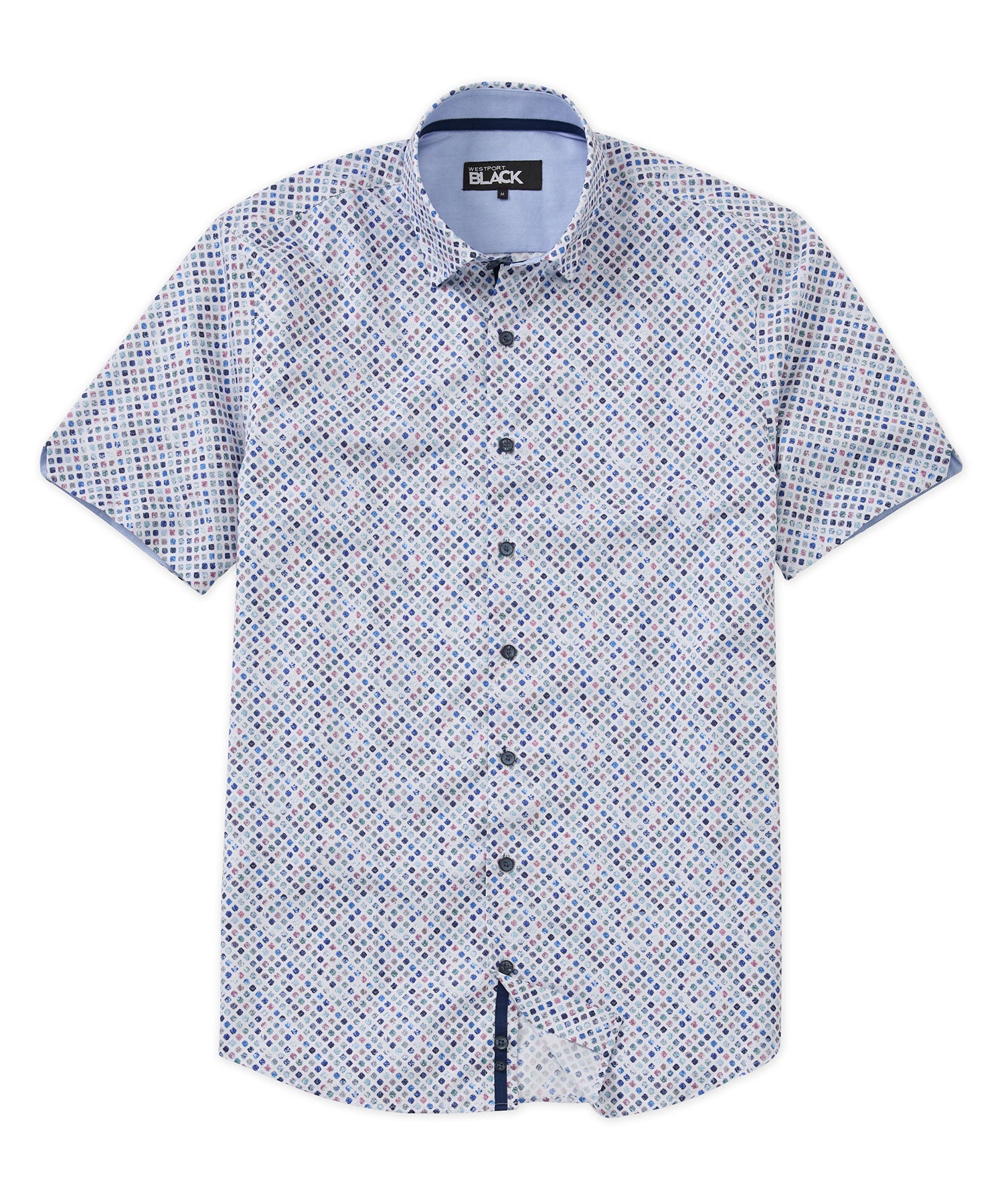 Westport Black Short Sleeve Semi Spread Button Under Collar Print Sport Shirt