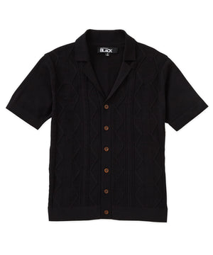 Westport Black Short Sleeve Sparks Button Front Cabana Polo Knit Shirt