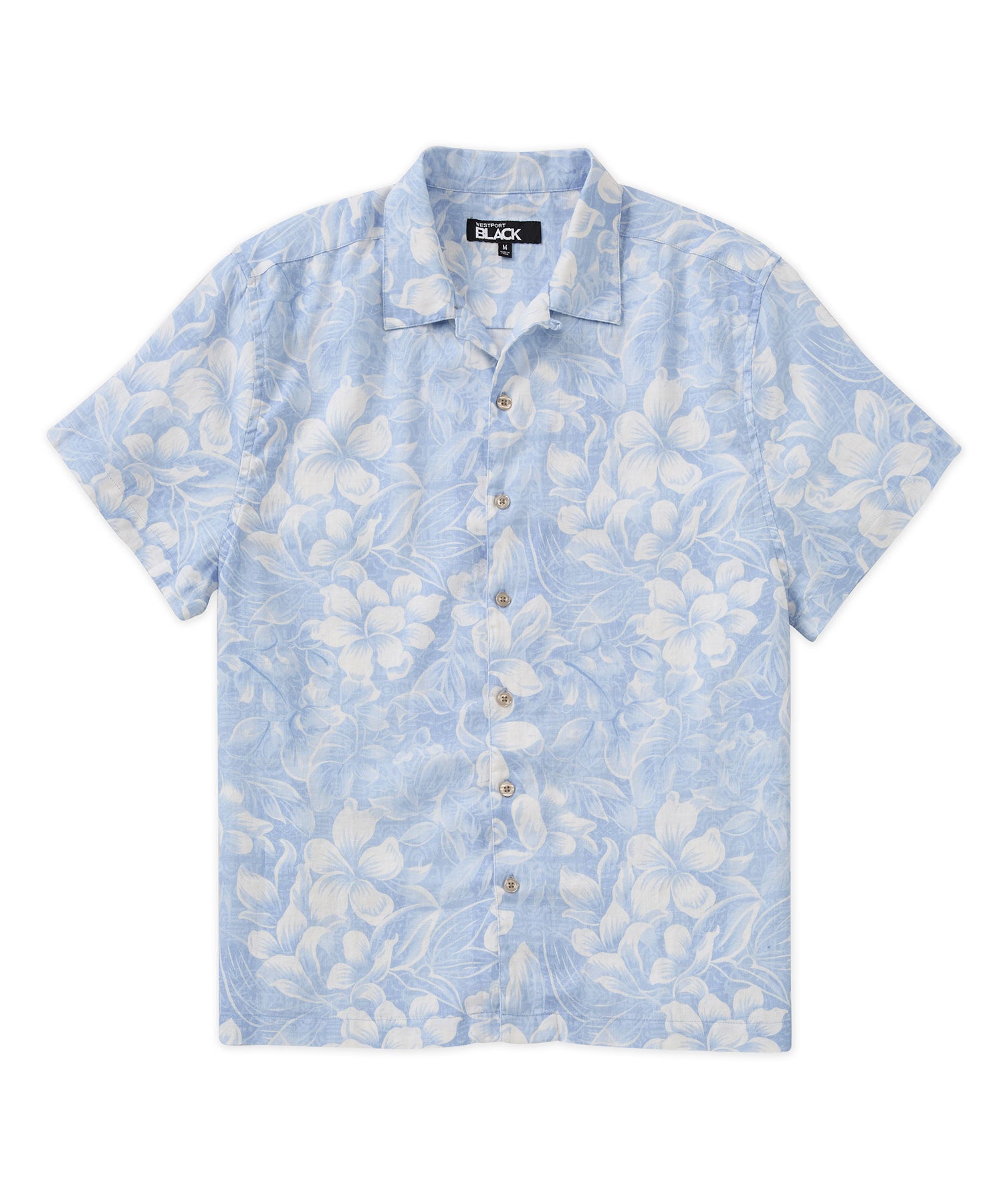 Westport Black Floral Print Short Sleeve Linen Camp Shirt