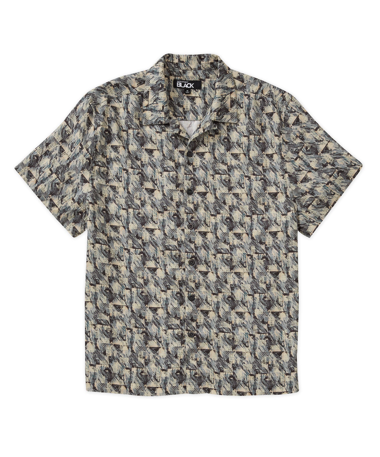 Westport Black Geo Print Short Sleeve Linen Camp Shirt