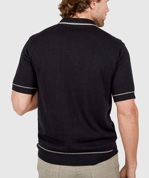 Westport Black Short Sleeve Amici Ribbed Knit Polo Shirt