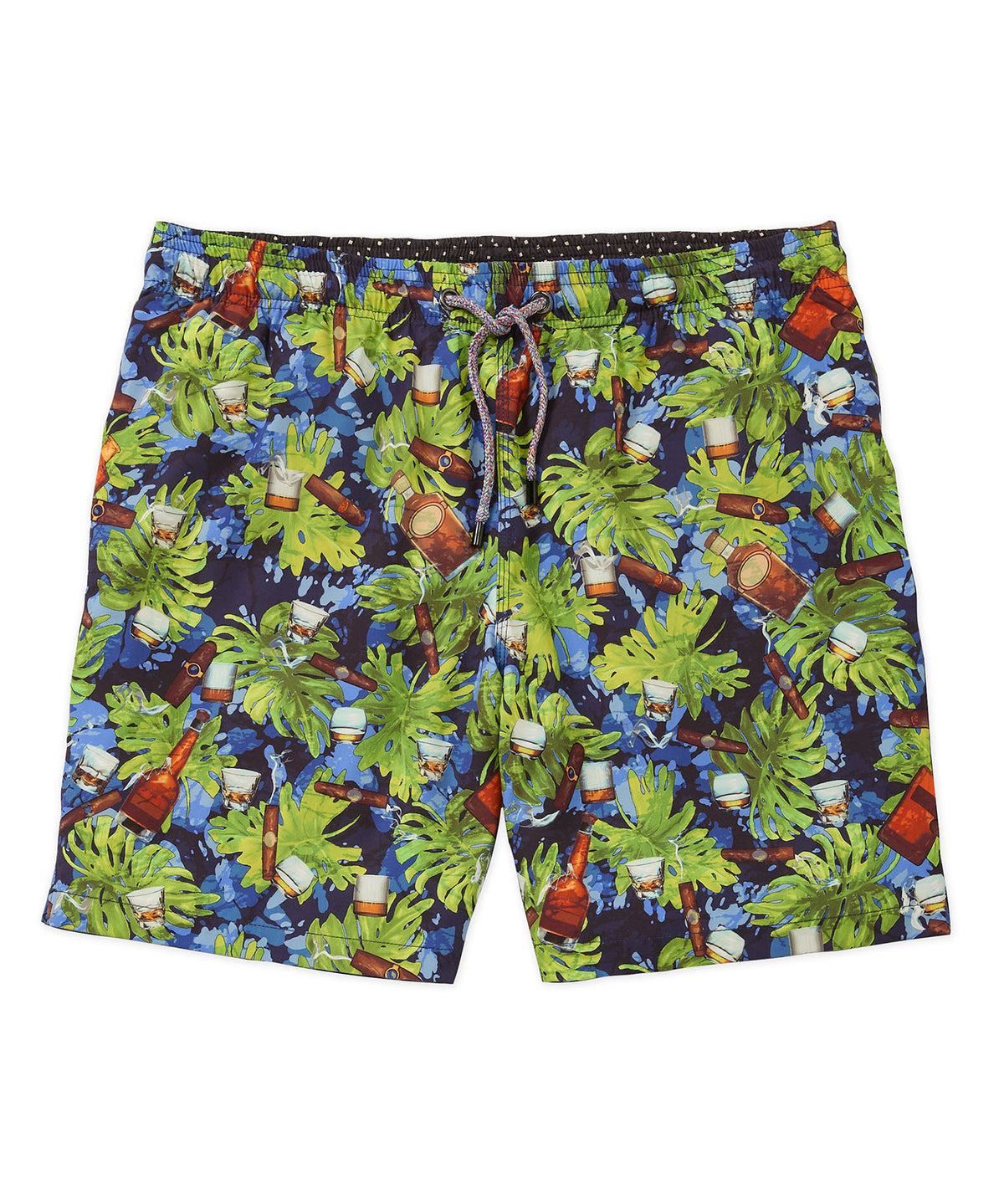 Westport Black Palm Leaves Print Swim Trunk, Men's Big & Tall