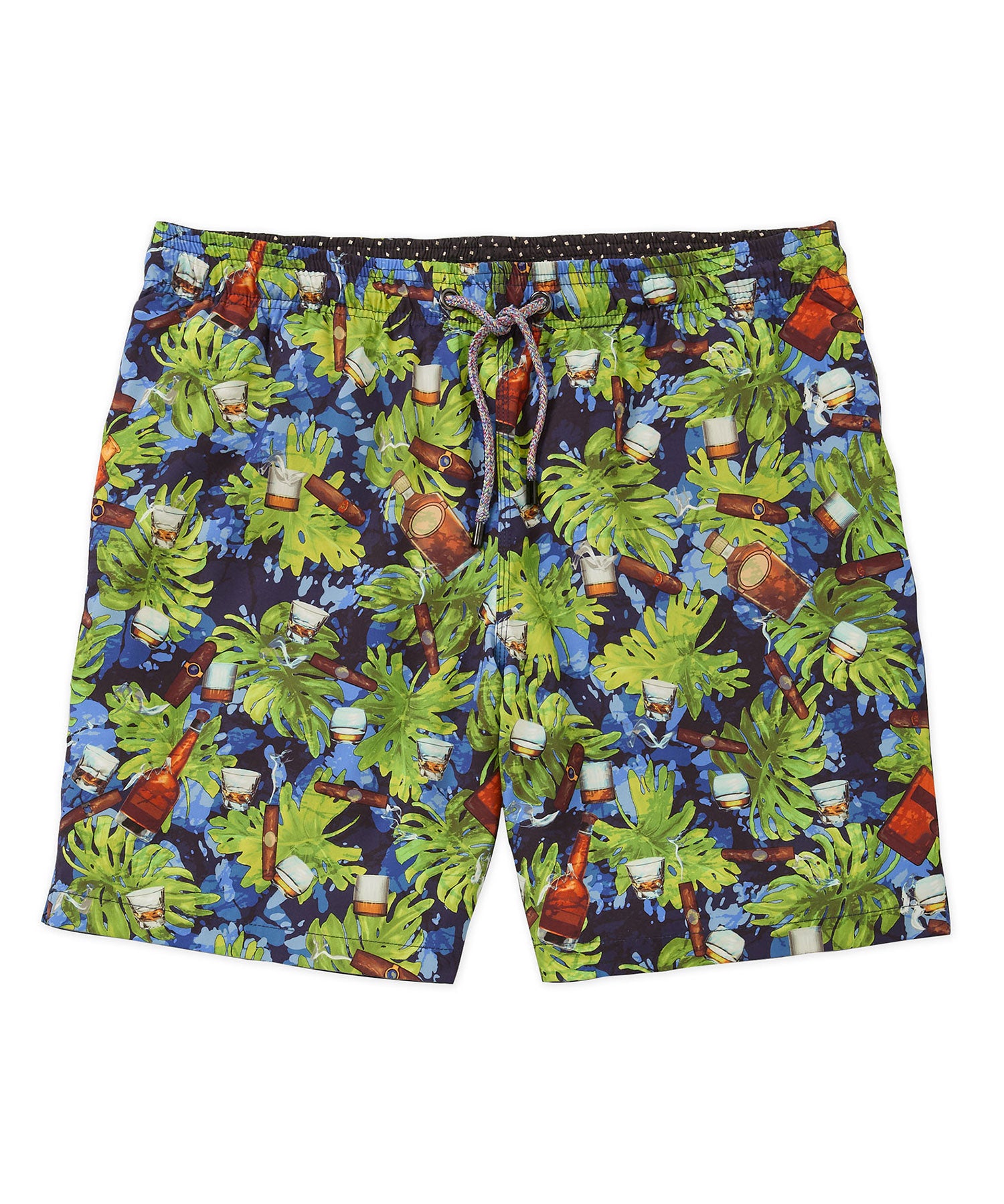 Westport Black Palm Leaves Print Swim Trunk