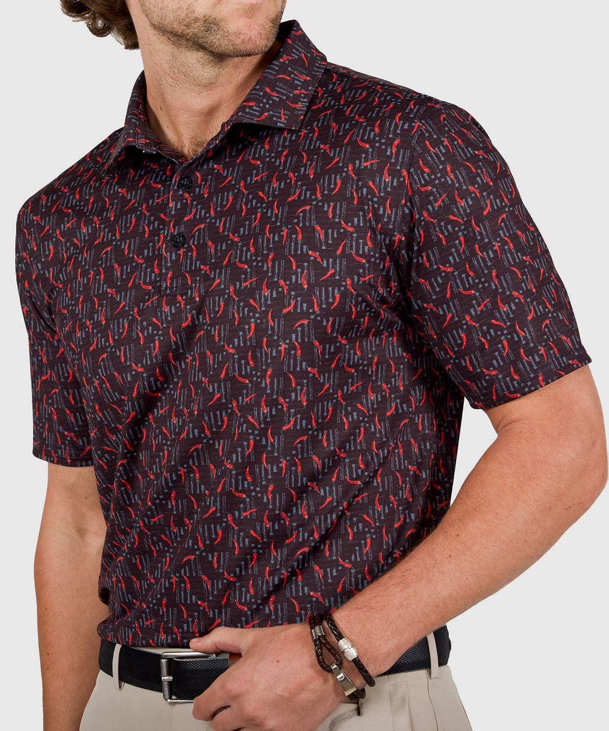 Westport Lifestyle Short Sleeve Performance 'Chilis' Print Polo Knit Shirt, Men's Big & Tall