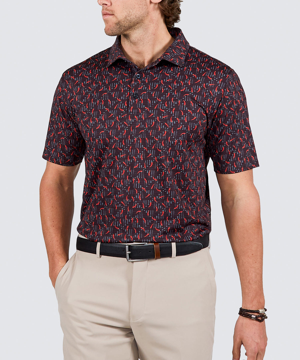 Westport Lifestyle Short Sleeve Performance 'Chilis' Print Polo Knit Shirt, Men's Big & Tall