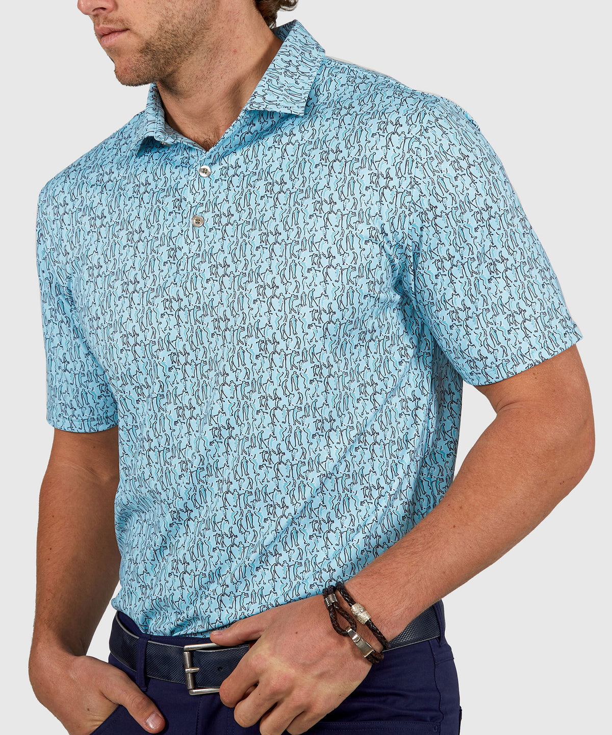 Westport Lifestyle Short Sleeve Performance 'Golfer' Print Polo Knit Shirt, Men's Big & Tall