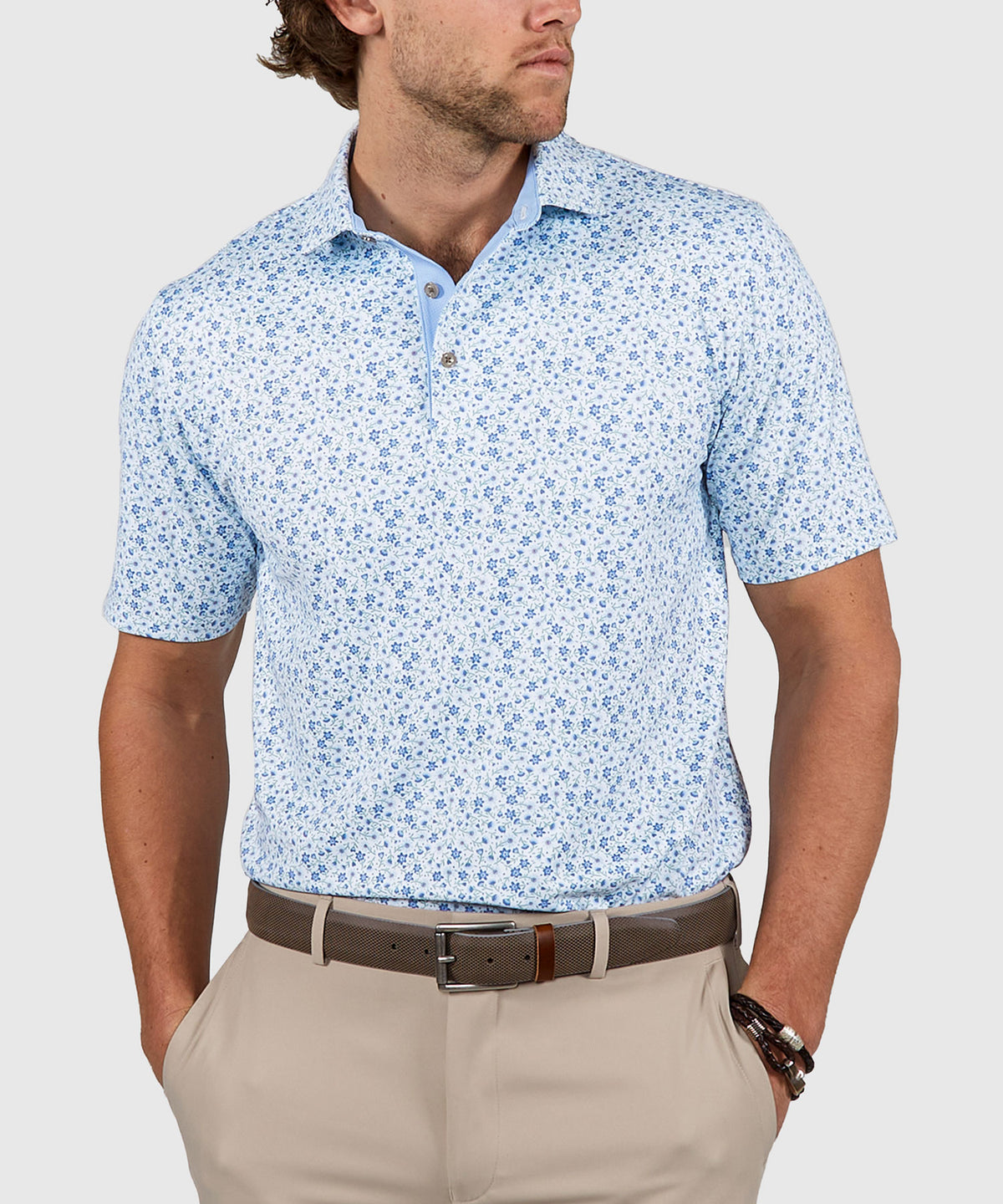 Westport Lifestyle Short Sleeve Performance 'Flowers' Print Polo Knit Shirt, Men's Big & Tall