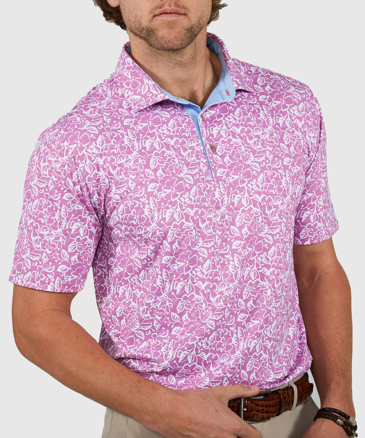 Westport Lifestyle Short Sleeve Performance' Orchids' Print Polo Knit Shirt, Men's Big & Tall